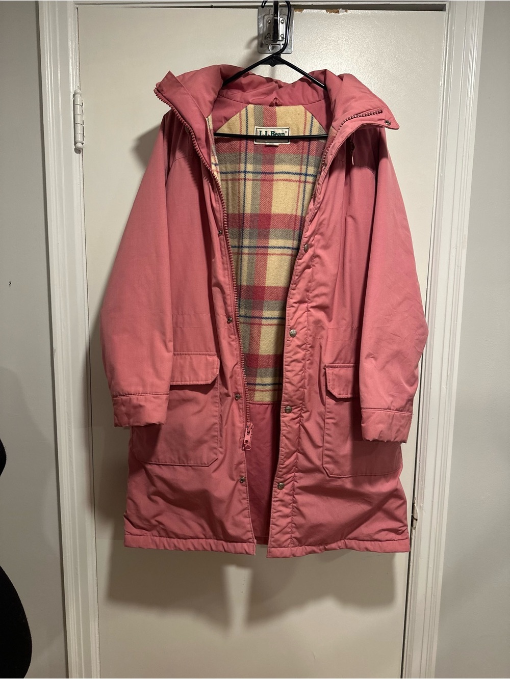 VTG 80s LL Bean Pink Plaid Wool Lined Parks Field Chore Utility Parka Jacket.
